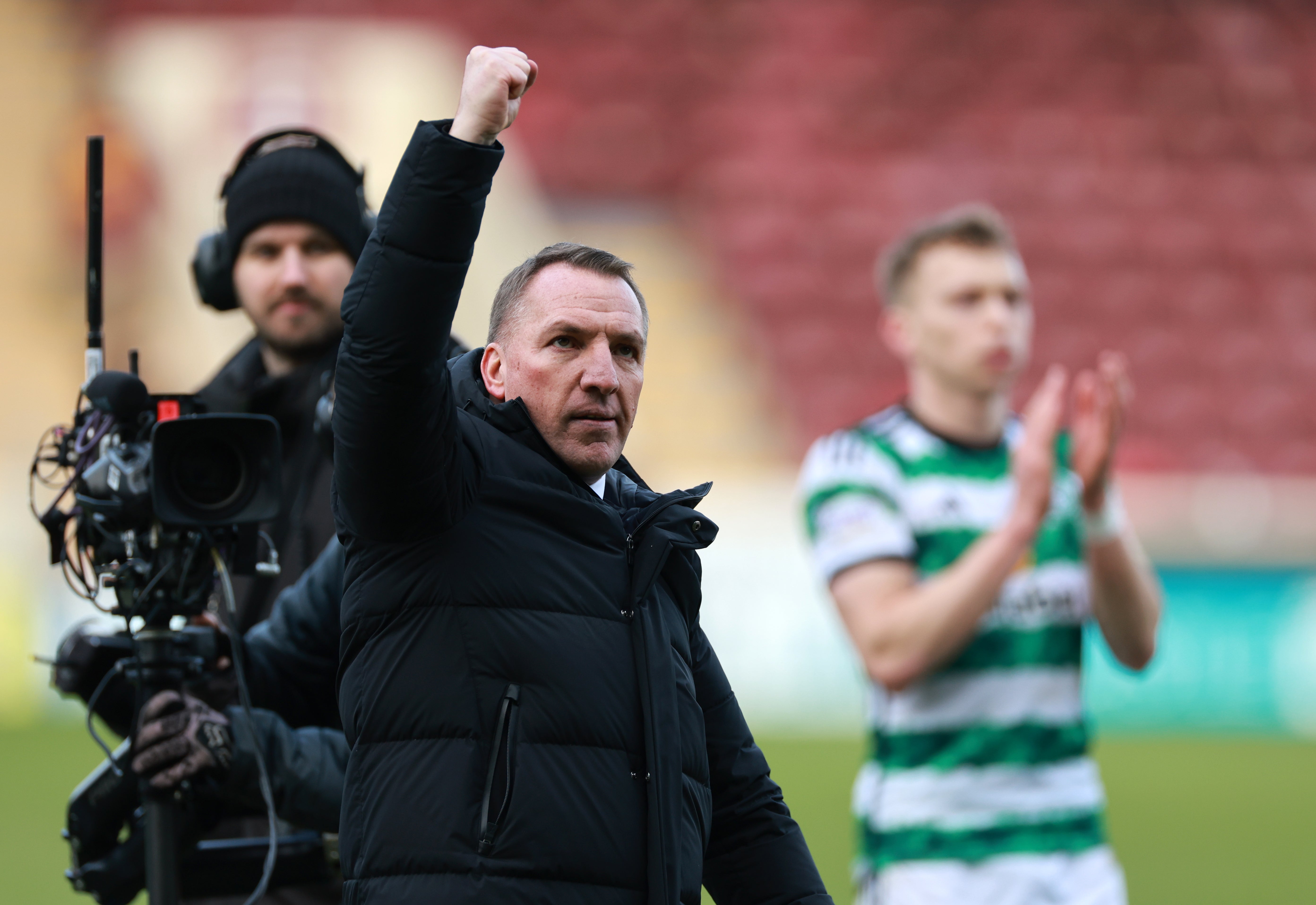 Rodgers celebrates Celtic’s win at Motherwell on Sunday