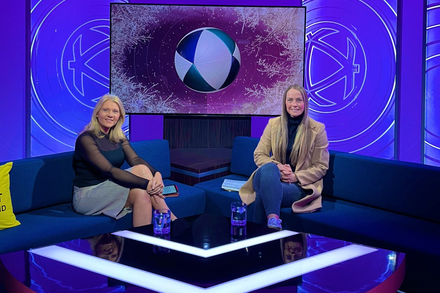 BBC journalist Jane Lewis, left, with Hibernian captain Joelle Murray on Sport Scene