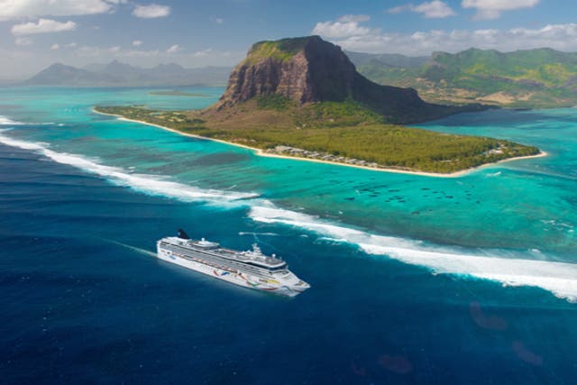 <p>Stock image of the Norwegian Dawn off the coast of Mauritius</p>