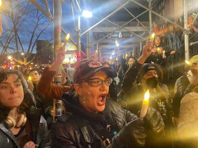<p>Hundreds of New Yorkers gathered for a candlelight vigil at the Stonewall Inn in the West Village on Monday to remember nonbinary Oklahoma teenager Nex Benedict </p>