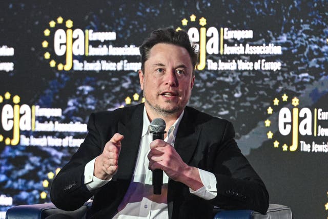 <p>Elon Musk speaks during live interview with Ben Shapiro at the symposium on fighting antisemitism on 22 January 2024 in Krakow, Poland</p>