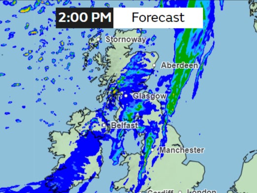 The band of rain will continue to move across the country, covering parts of England by afternoon and weakening in the process