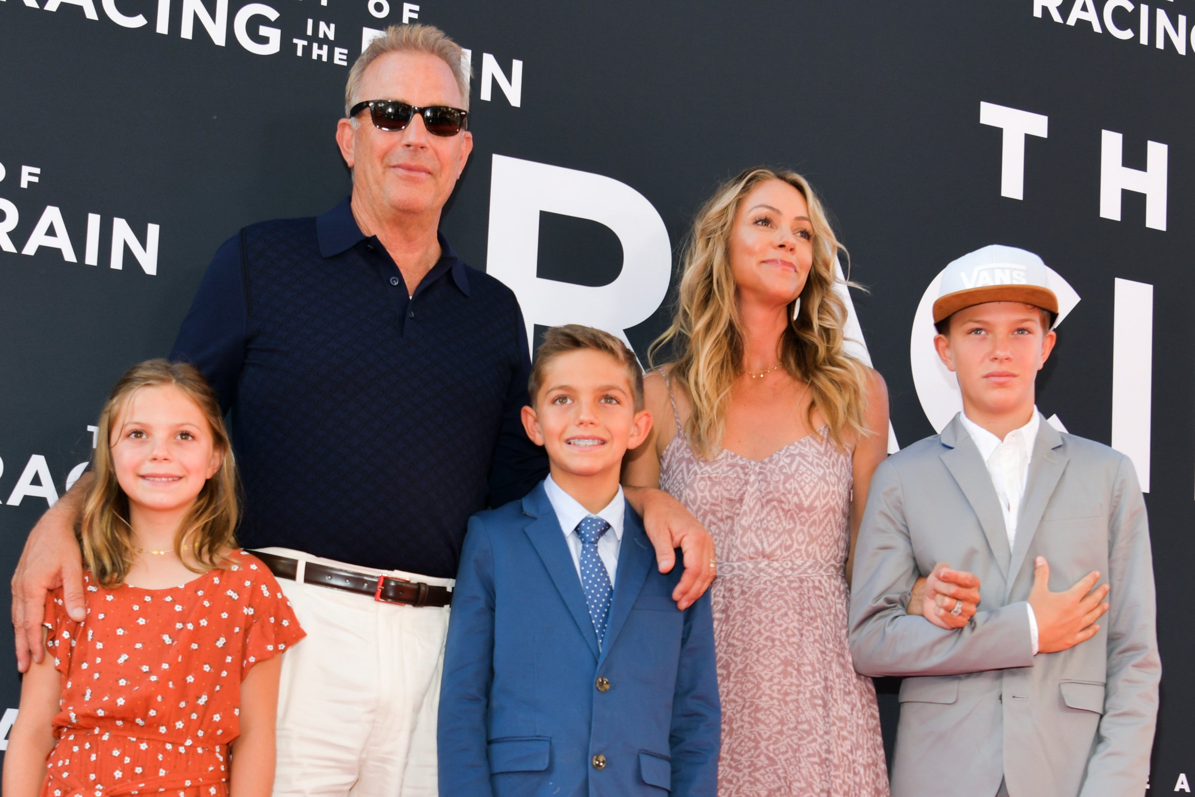 Kevin Costner, his ex-wife Christine Baumgartner and their children Grace Avery, Hayes Logan and Cayden Wyatt pictured in 2019
