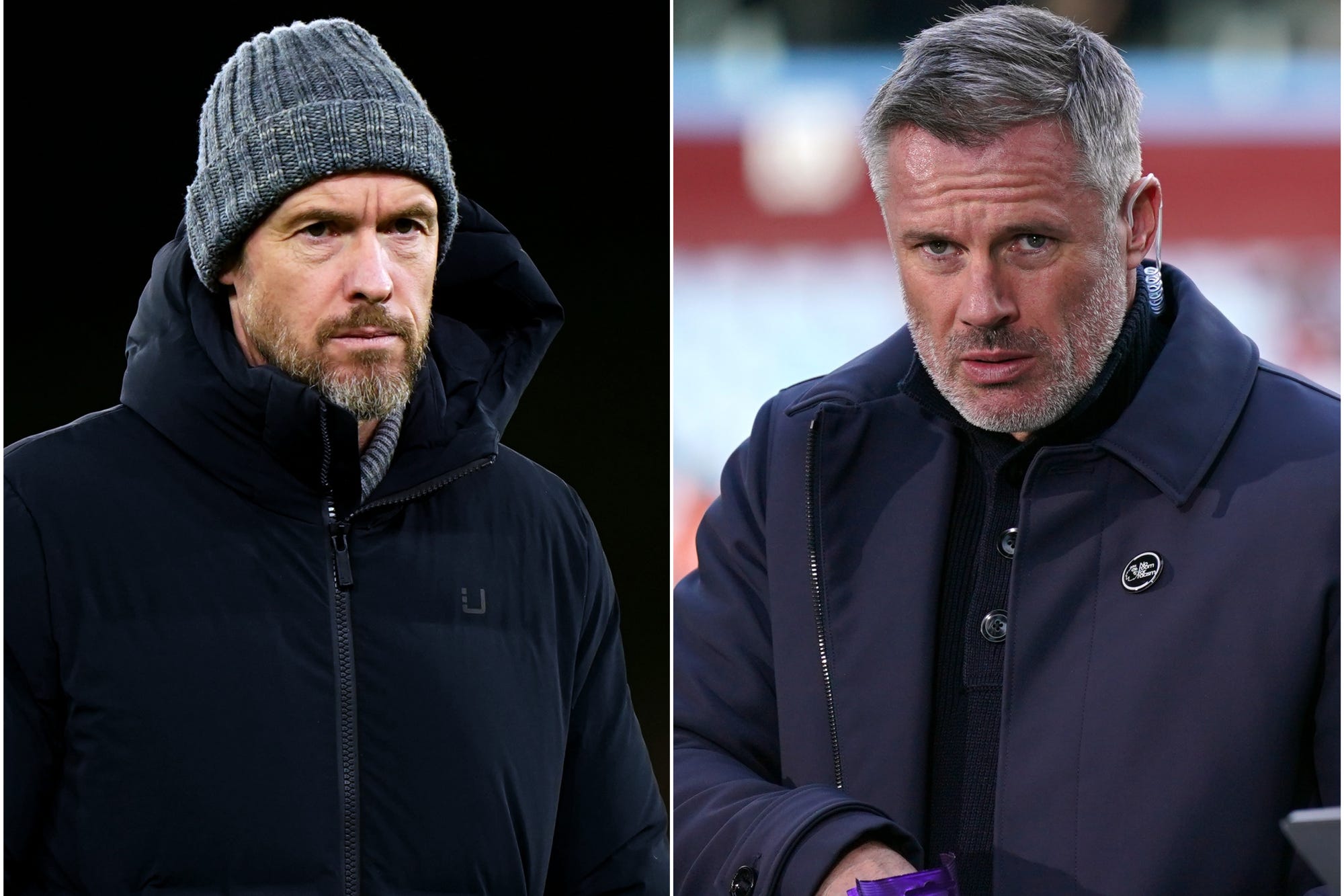 Manchester United manager Erik ten Hag and Sky Sports’ Jamie Carragher