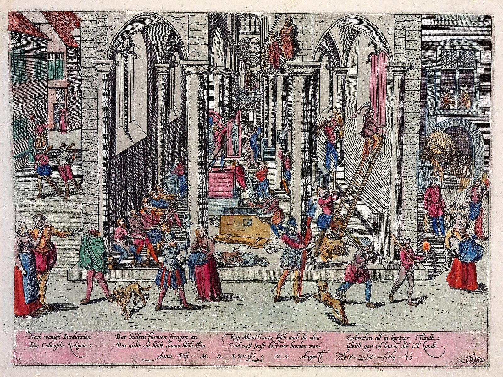 The ivory sculptures were removed from their ecclesiastical home during the Reformation. It was a phenomenon which took place throughout much of Europe. This image shows Protestants using ropes to bring down a series of sculptures in a church in Antwerp in the mid 16th century. But scenes in England would have been similar