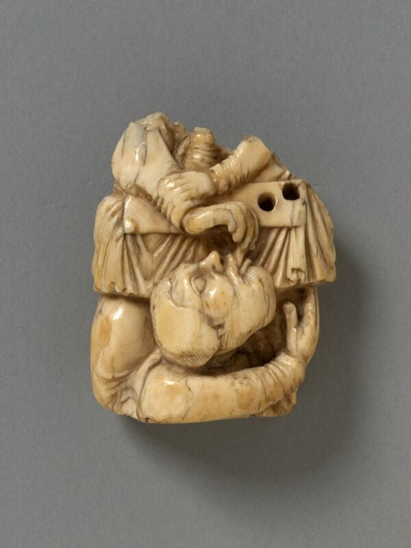 A fragment from the same original 12th century ivory Passion cycle that the ‘Deposition’ almost certainly came from. This fragment shows Judas at the Last Supper.