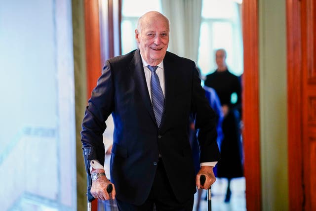 <p>Norway’s King Harald on his way to lunch with the Norwegian government in Oslo, Norway, Wednesday Feb. 14, 2024</p>