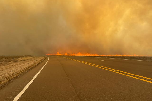 <p>The Smoke House Creek fire in Hutchinson County, Texas pictured on Tuesday afternoon</p>
