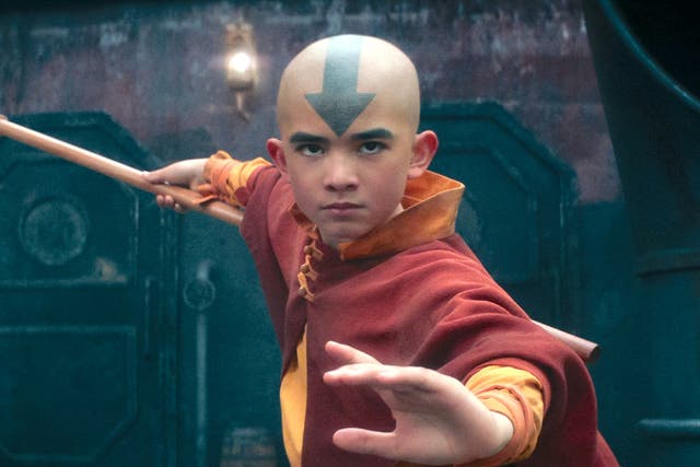 <p>Gordon Cormier as Aang in season 1 of Avatar: The Last Airbender</p>