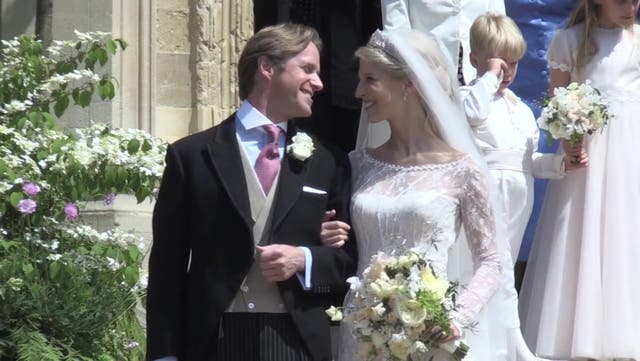 <p>Thomas Kingston smiles lovingly at Lady Gabriella Windsor in resurfaced wedding video following sudden death.</p>