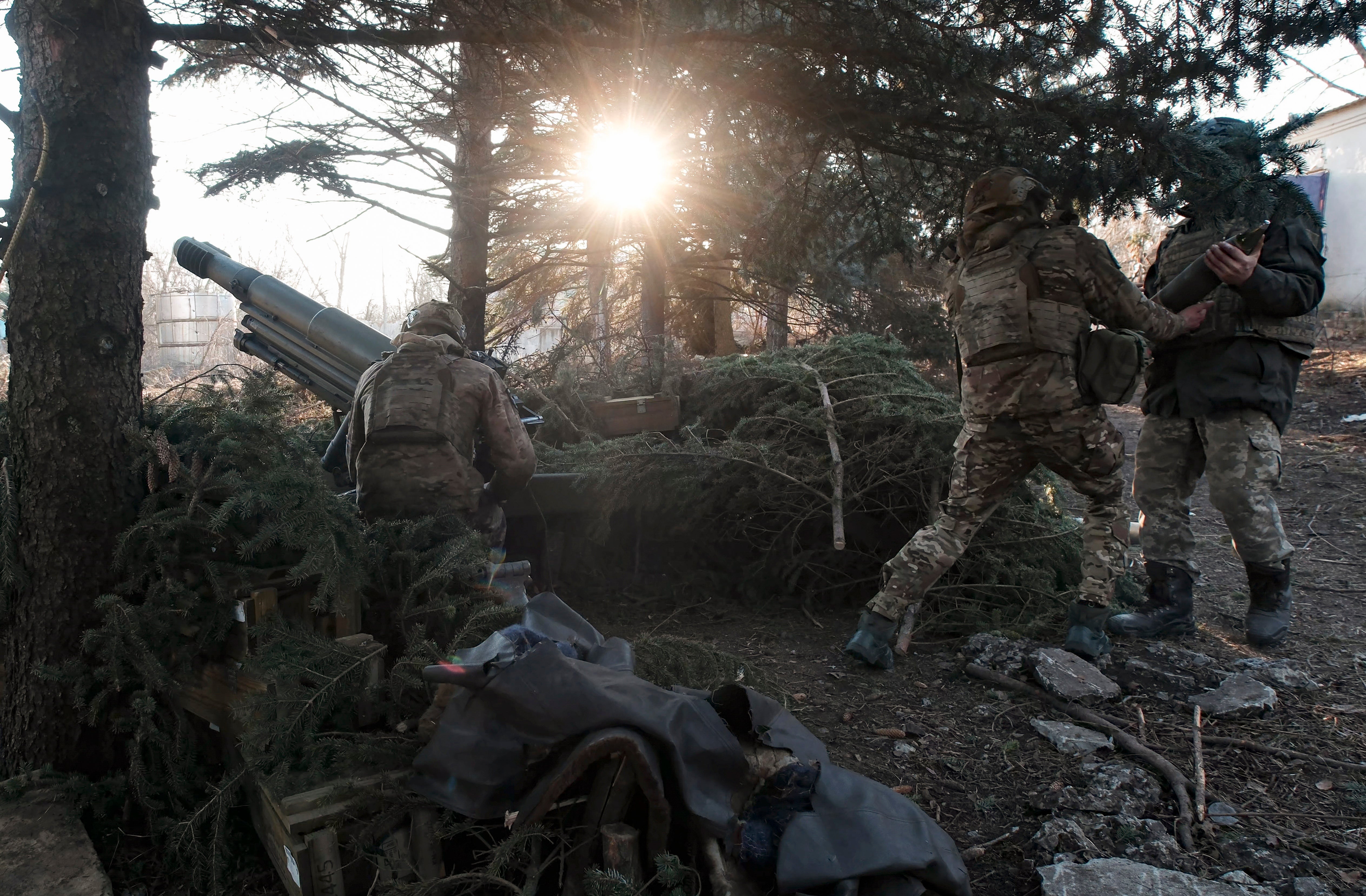 Ukrainian soldiers defending their position near Avdiivka in the Donetsk region
