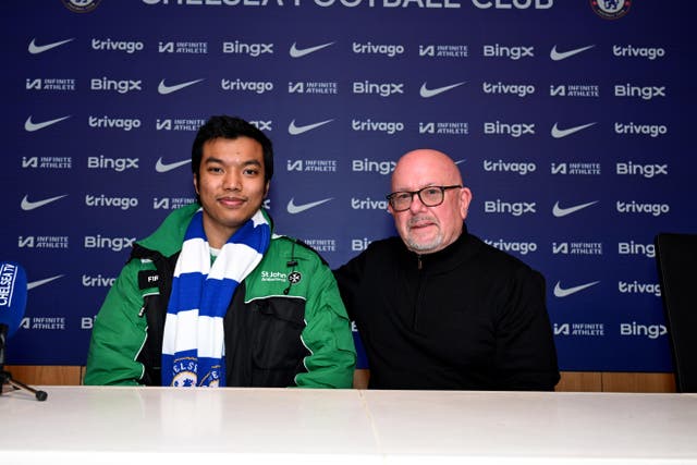 Prince Tandukar (left) and Paul Archer (right) reunited at the Chelsea training ground in Cobham, Surrey (Darren Walsh/Chelsea FC/PA)