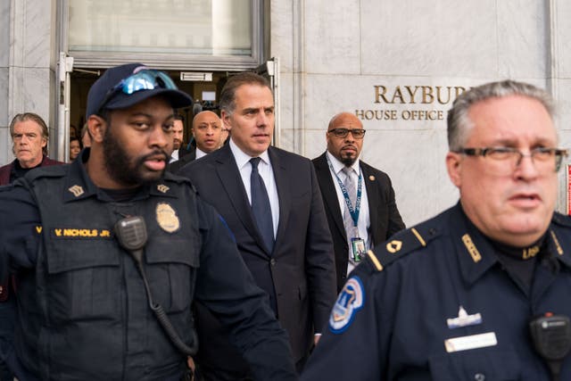 <p>Hunter Biden, son of US President Joe Biden, departs a House Oversight Committee meeting at Capitol Hill on 10 January 2024 in Washington DC</p>
