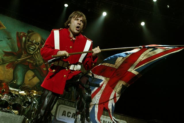 <p>Bruce Dickinson of Iron Maiden performing in 2005</p>