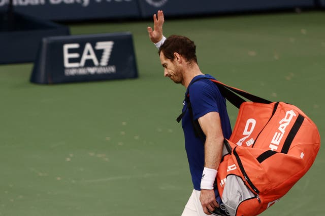<p>Andy Murray waves goodbye after his defeat to Ugo Humbert on Wednesday  </p>