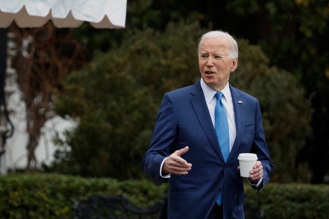 <p>US President Joe Biden walks across the South Lawn before boarding the Marine One presidential helicopter to depart the White House on 28 February 2024 in Washington, DC</p>