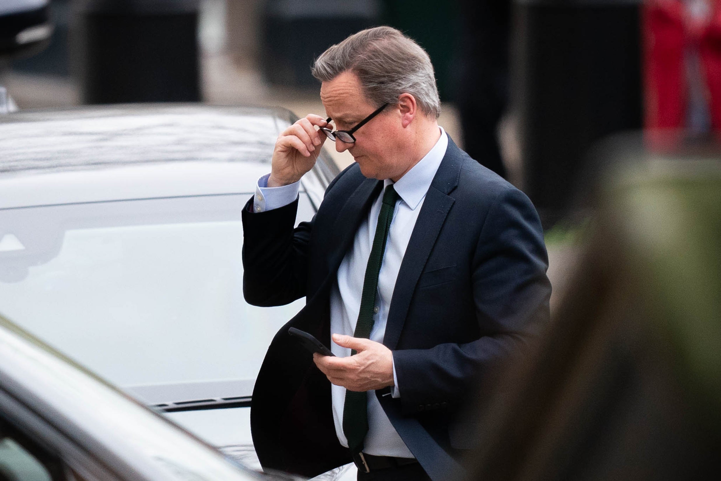 Foreign Secretary Lord David Cameron arrives at the Foreign Office, London