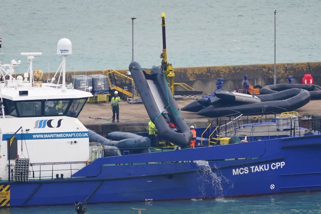 Boats used by people thought to be migrants are brought in to Dover, Kent, following small boat incidents in the Channel back in January (PA)