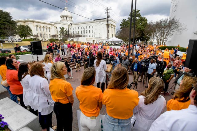 <p>Hundreds of women rally outside the Alabama State House on Wednesday in support of legislation to protect IVF treatment </p>
