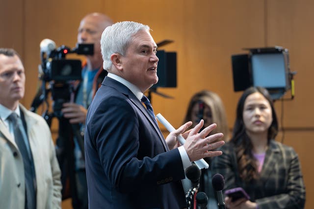 <p>House Oversight and Accountability Committee Chairman James Comer speaks to reporters prior to a closed-door deposition in a Republican-led investigation into the Biden family, on Capitol Hill in Washington, 28 February 2024</p>