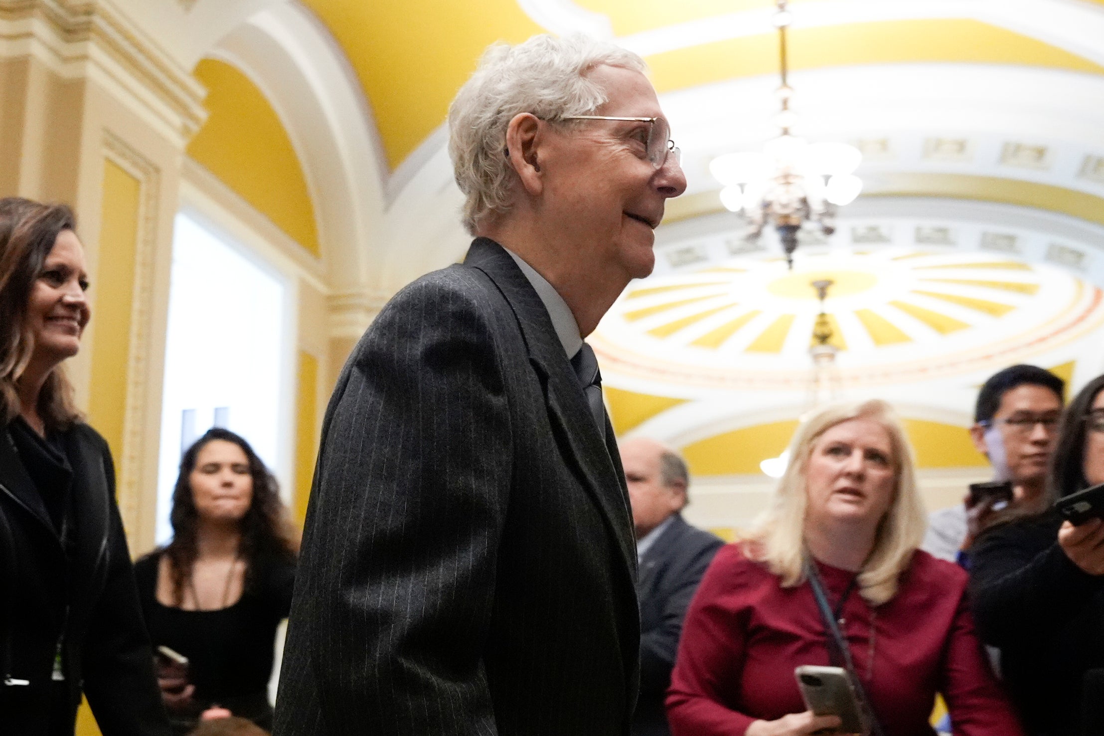 Mr McConnell walking to the Senate to speak on the floor on 28 February 2024
