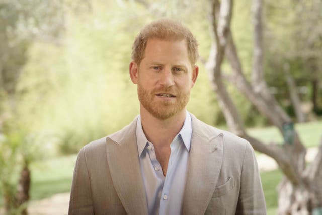 The Duke of Sussex in the Sport Gives Back Awards video message (Sport Gives Back Awards/ITV/PA)