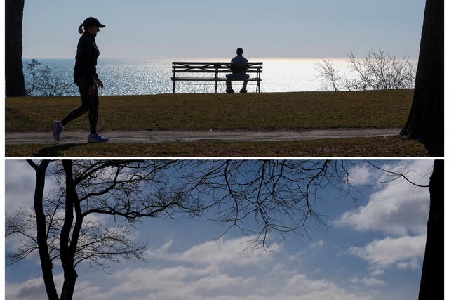 <p>This combination of photos shows the 50 degree change in temperature in Milwaukee over a 24 hour period</p>