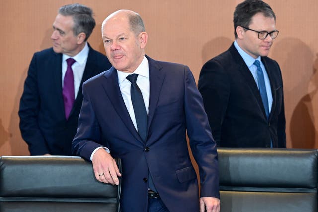 <p>German chancellor Olaf Scholz arrives for the weekly cabinet meeting at the Chancellery in Berlin</p>