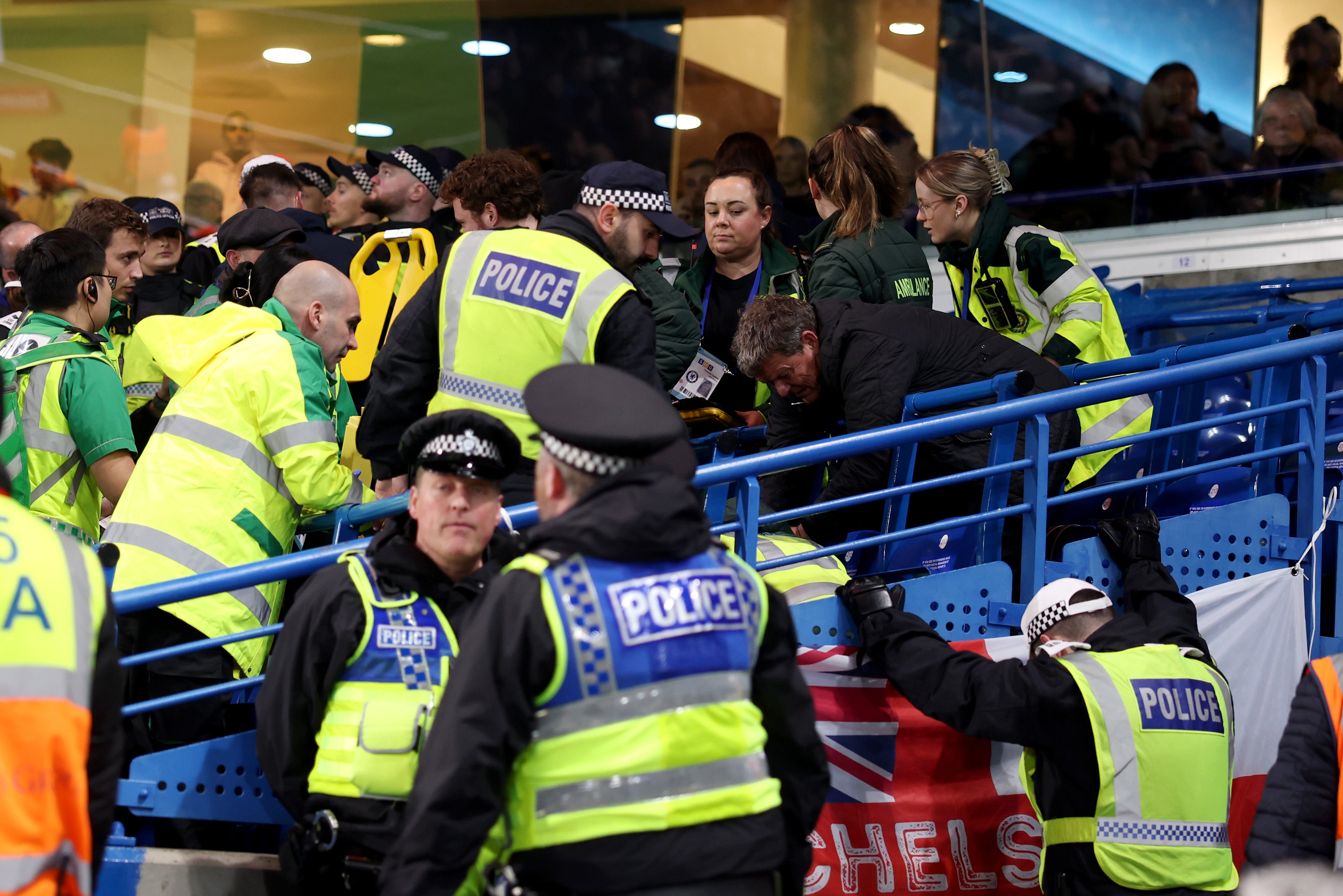 A Leeds fan received treatment in the stands during the FA Cup clash