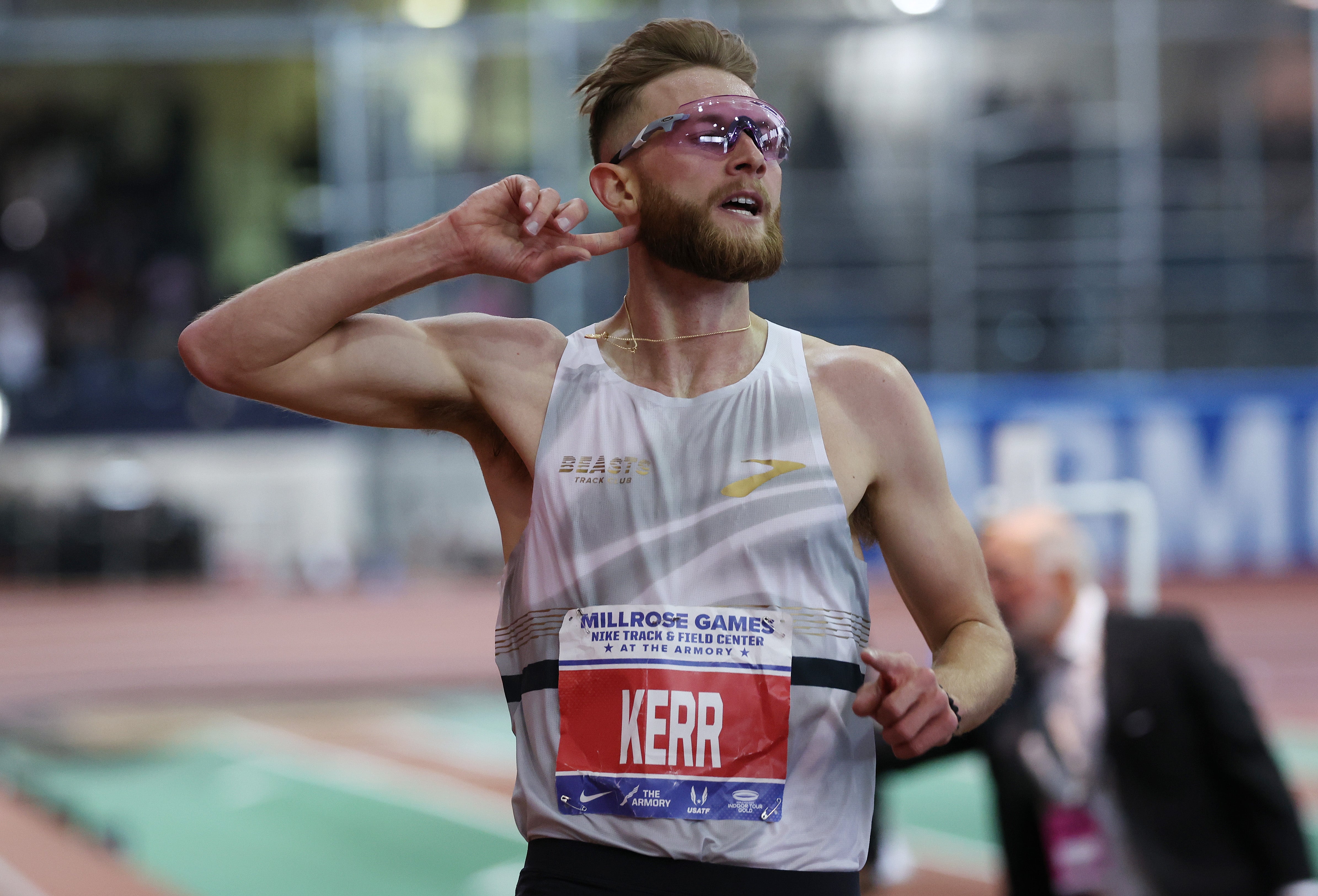 Kerr celebrates after breaking Mo Farah’s two-mile record