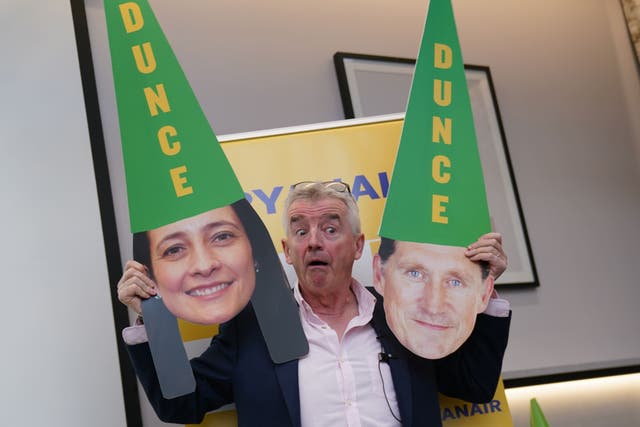 <p>Michael O’Leary said Eamon Ryan and his colleague Catherine Martin, the Minister for Tourism, are ‘dunces’ </p>