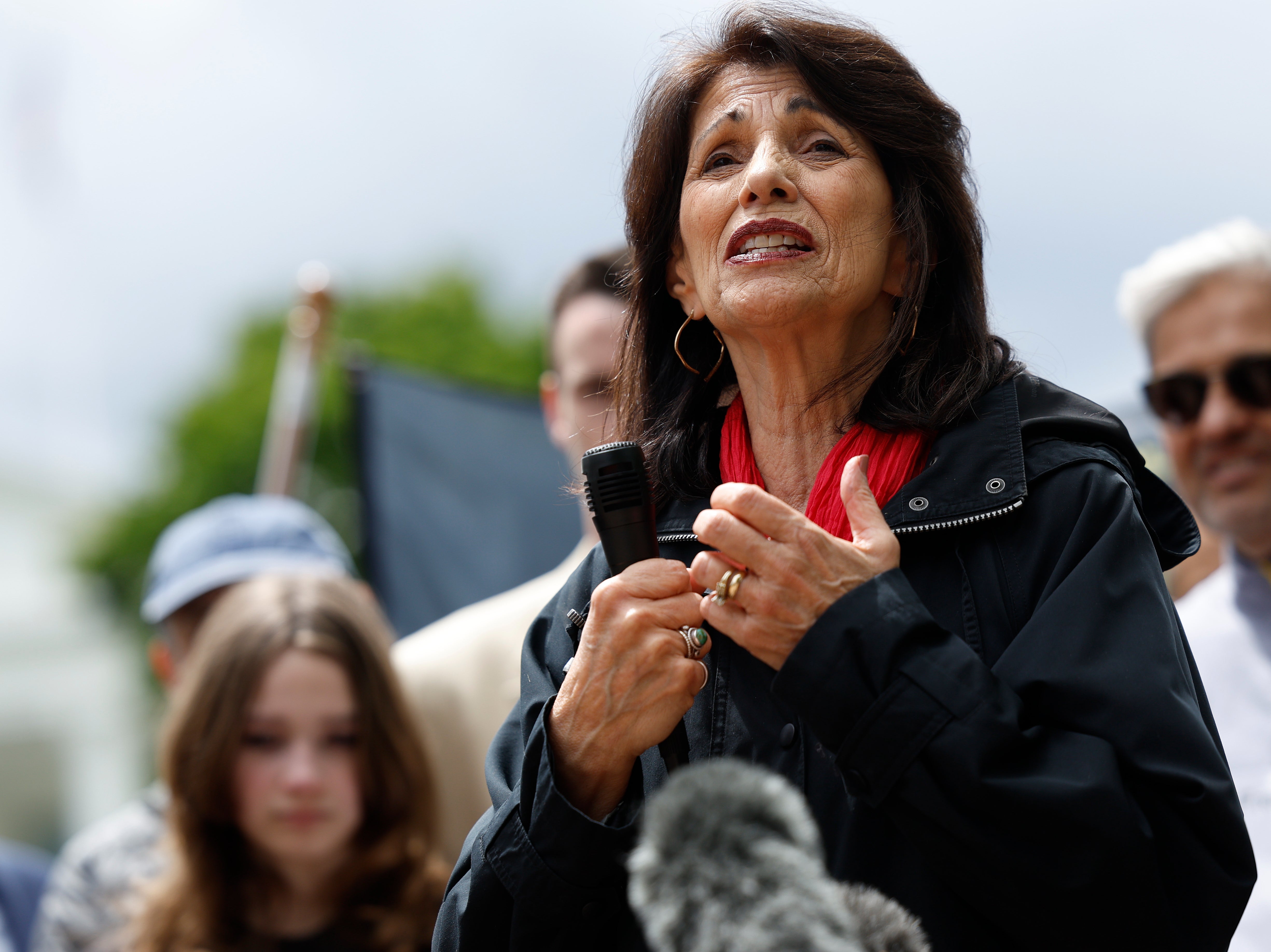 Foley speaks at a rally hosted by Bring Back our Families in Lafayette Park, Washington, DC, in 2023