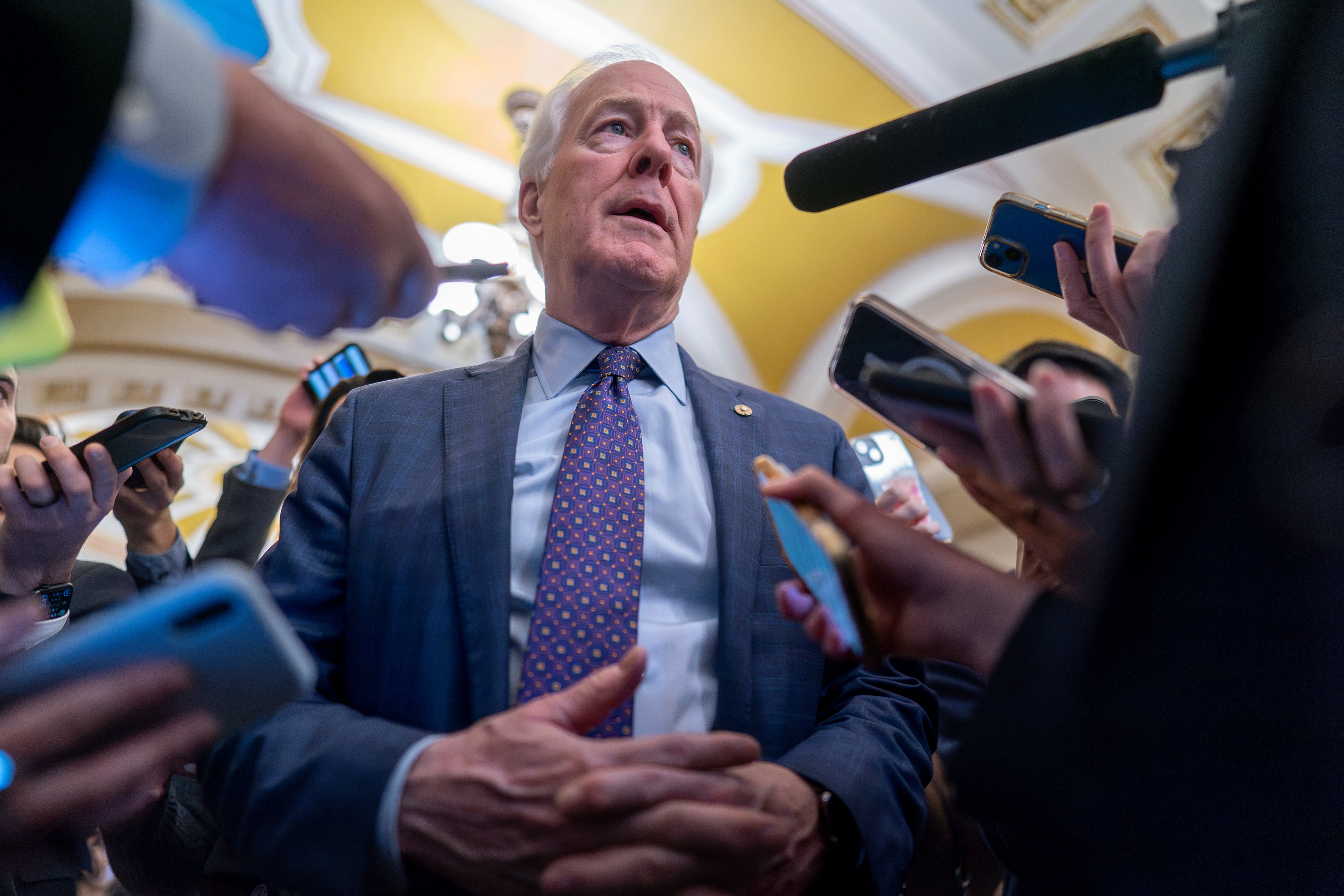 Texas Republican Senator John Cornyn speaks with reporters in Washington, D.C., in early February