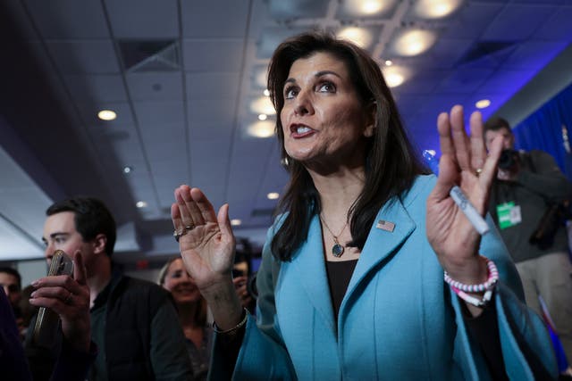 <p>Republican presidential candidate former UN Ambassador Nikki Haley talks with supporters after speaking at a campaign event at the Westin Hotel on 29 February 2024 in Richmond, Virginia</p>