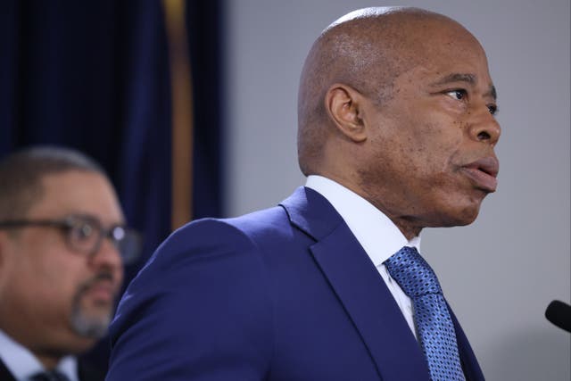 <p>Mayor Eric Adams speaks during a press conference at the office of the District Attorneys on February 08, 2024 in New York City. </p>
