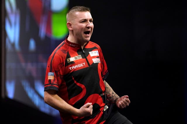 Nathan Aspinall won his first Premier League darts victory in Exeter (Andrew Matthews/PA)