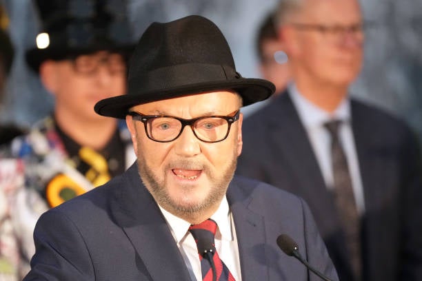 Workers Party of Britain candidate George Calloway speaks after being declared the winner in the Rochdale by-election