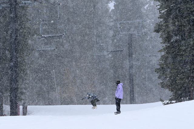 <p>Skiers enjoy a day of skiing and snow fall at North Star California Resort on 29 February 2024 inTruckee, California </p>