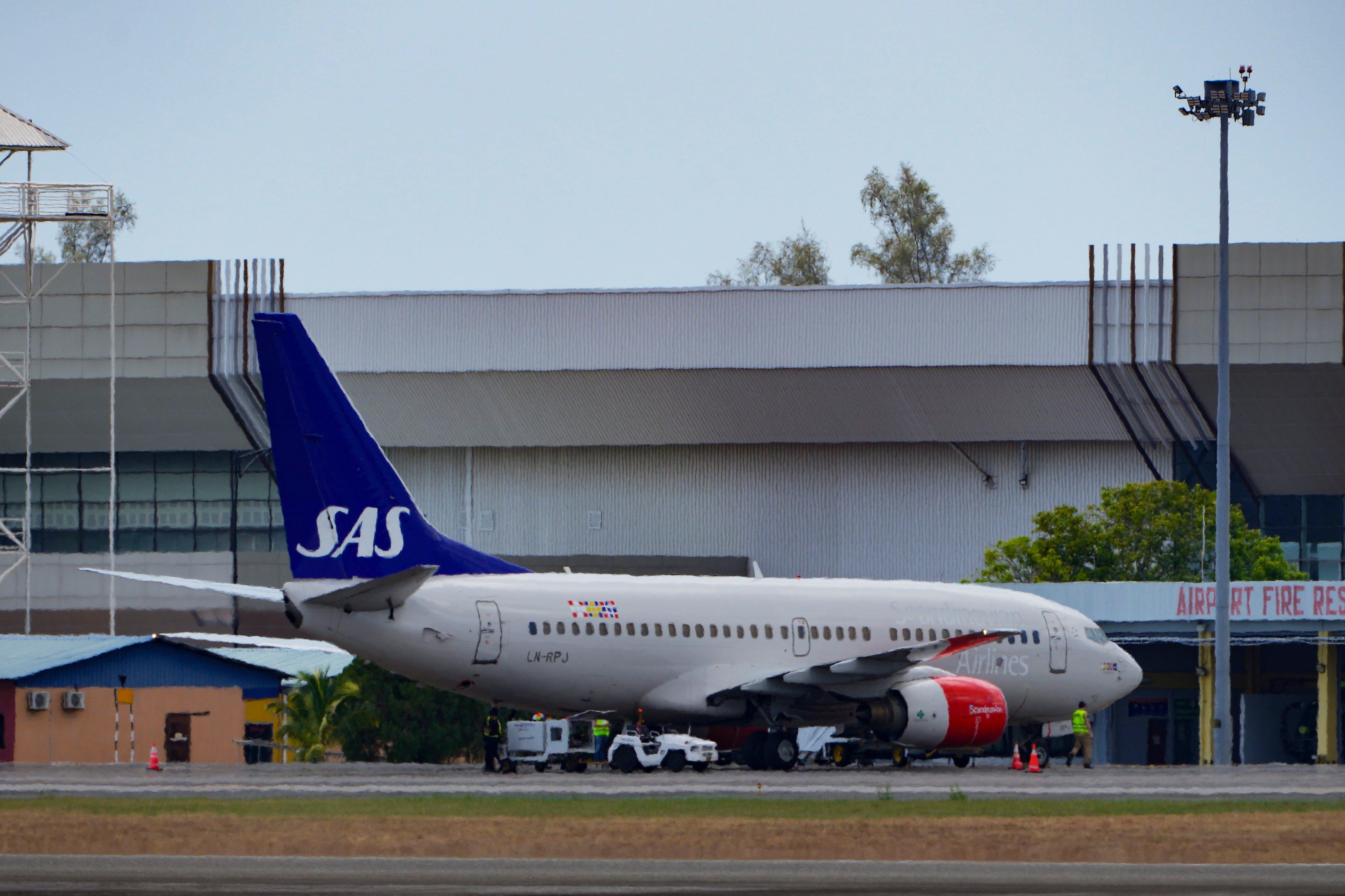 A Scandinavian Airlines medevac plane arrives at Langkawi, where the Norwegian king is being treated for an infection