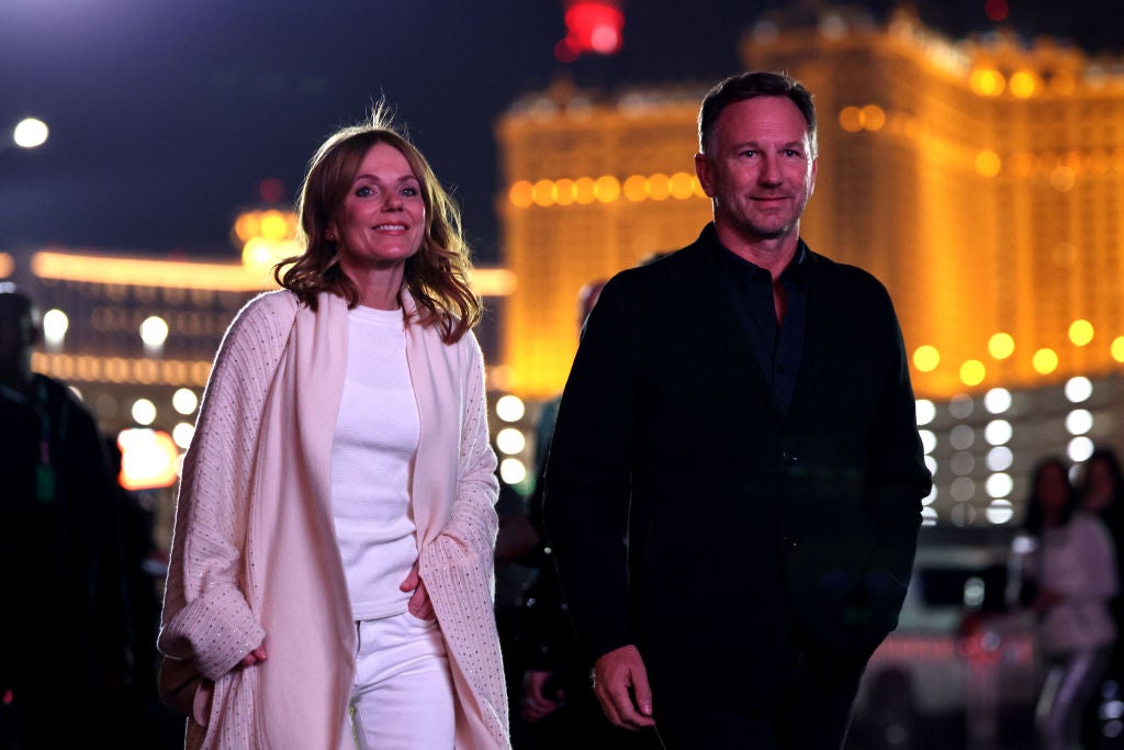 Christian and Geri Horner walk in the paddock ahead of the F1 Grand Prix in Las Vegas last November