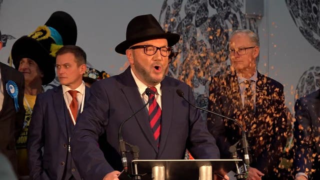 <p>Moment climate protestor disrupts George Galloway by-election victory speech.</p>