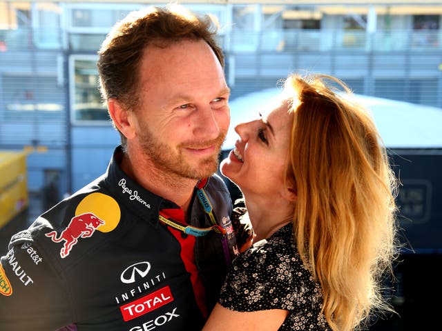 <p>Christian Horner with Geri Halliwell at the F1 Grand Prix in Italy, 2014</p>