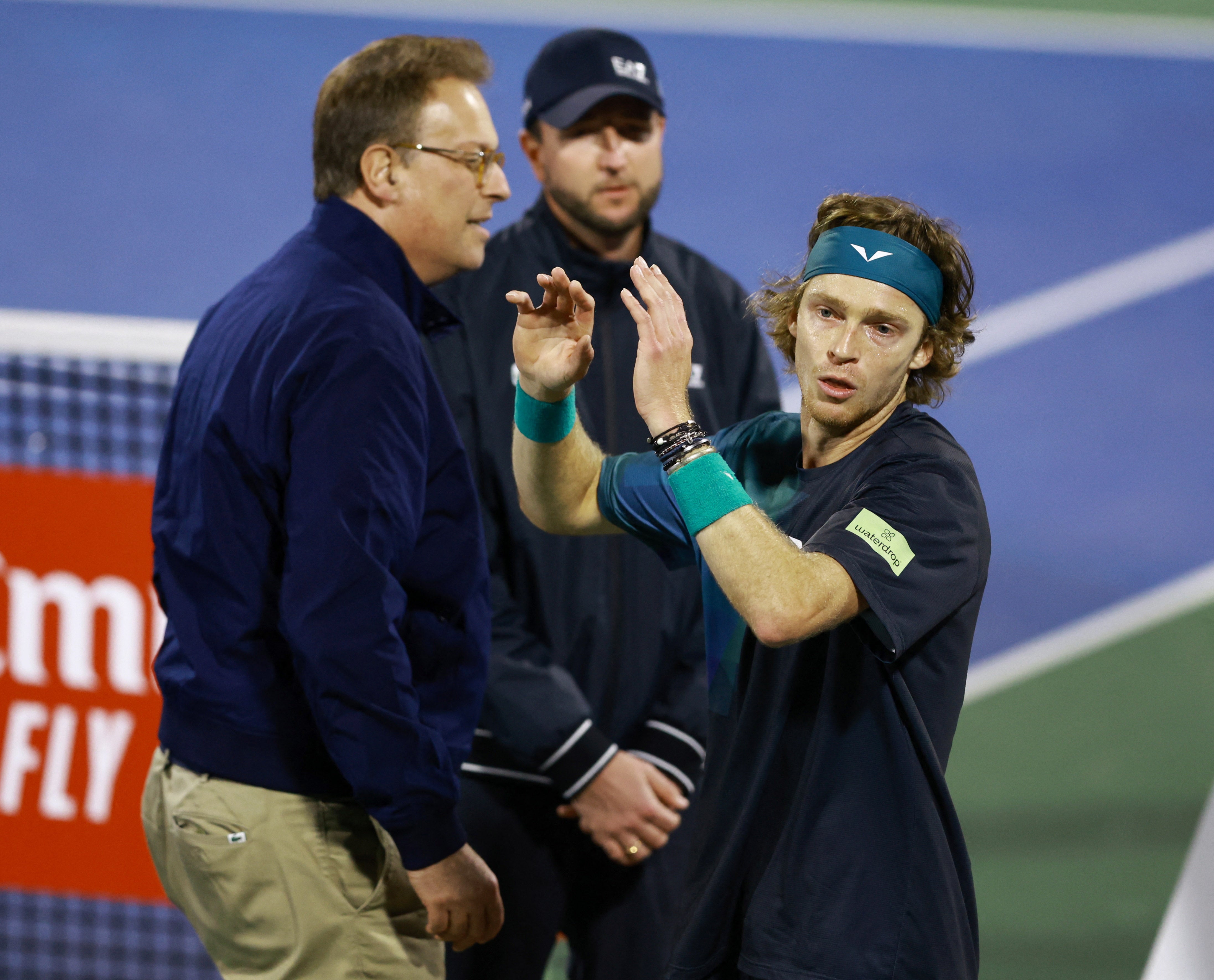 Rublev in argument with the referee