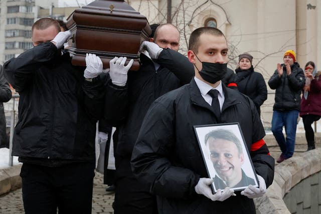 <p>Andrei Navalny’s campaign team called on those who had no other way of paying their respects to lay flowers at a site of their choice at 7pm, Moscow time, on the day of his funeral</p>