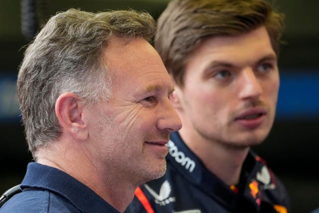 Red Bull team principal Christian Horner, left, and Red Bull driver Max Verstappen at pre-season testing in Bahrain (Darko Bandic/AP)
