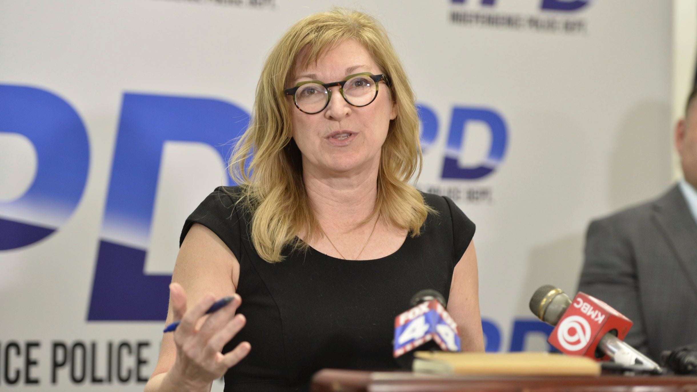 Jackson County Prosecutor Jean Peters Baker detailed the charges against Larry Acree during a news conference Friday, 1 March 2024