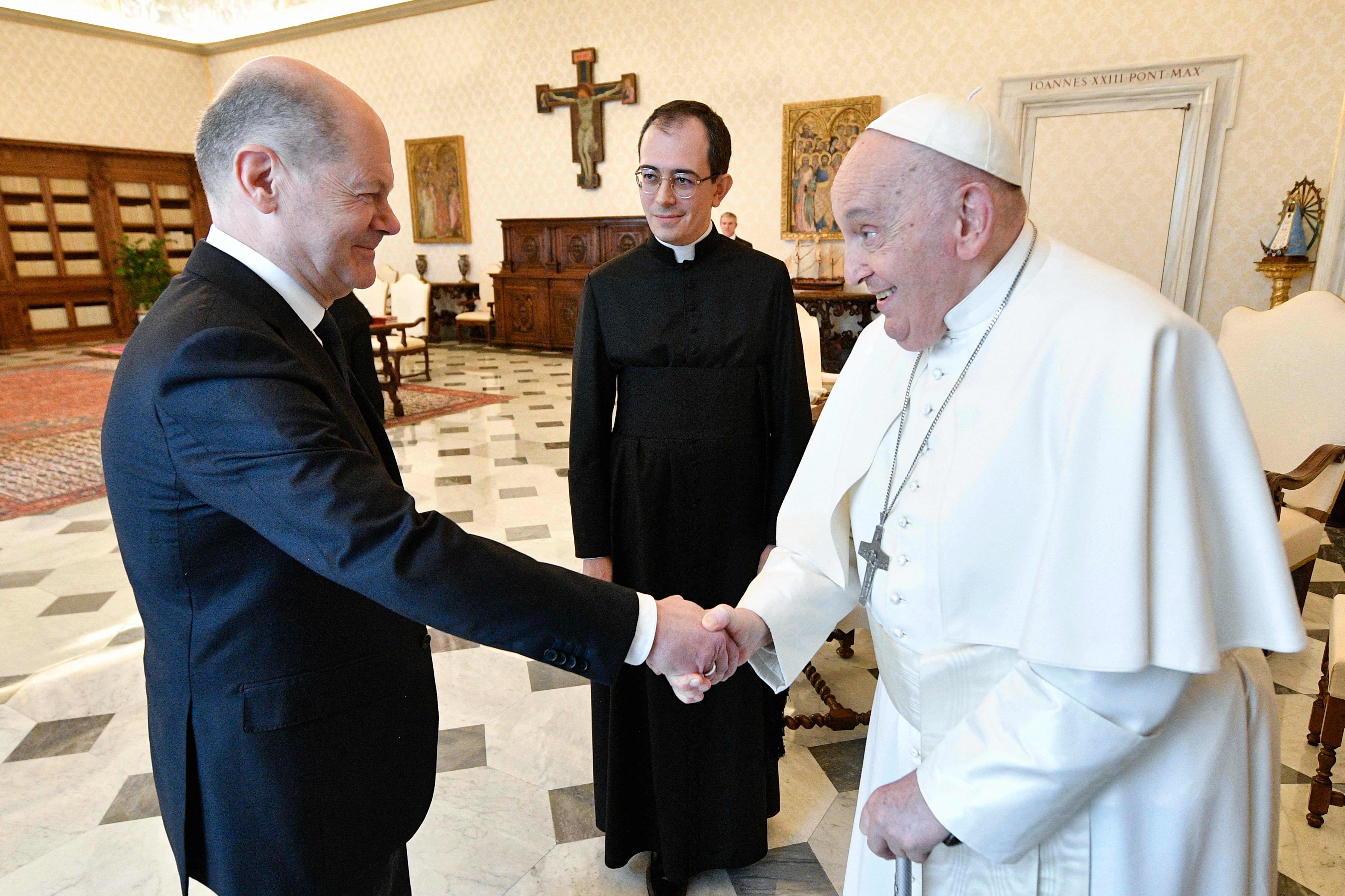 Pope Francis during a private audience with German Chancellor