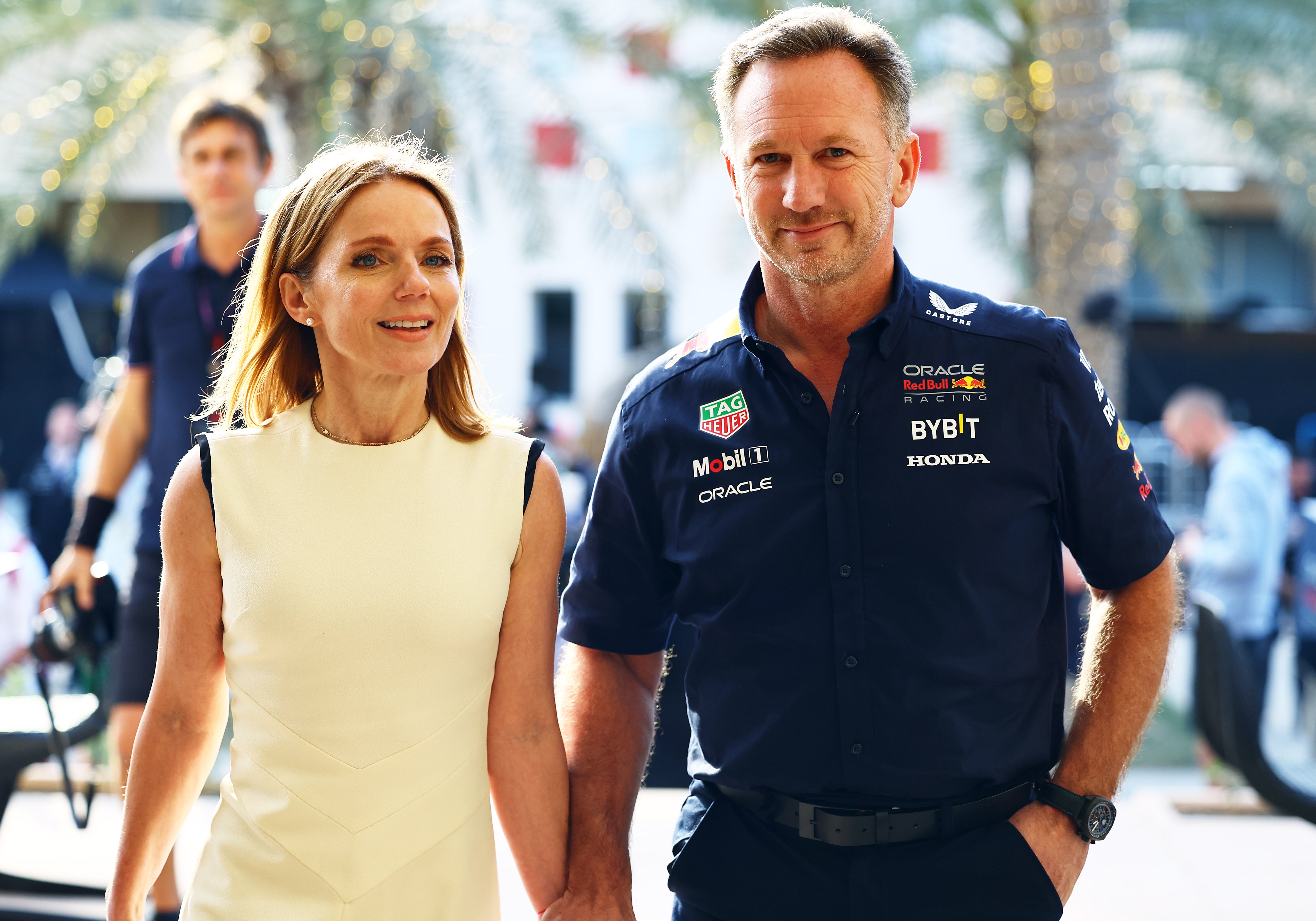 Christian Horner was hand-in-hand with wife Geri Halliwell at the Bahrain Grand Prix on Saturday