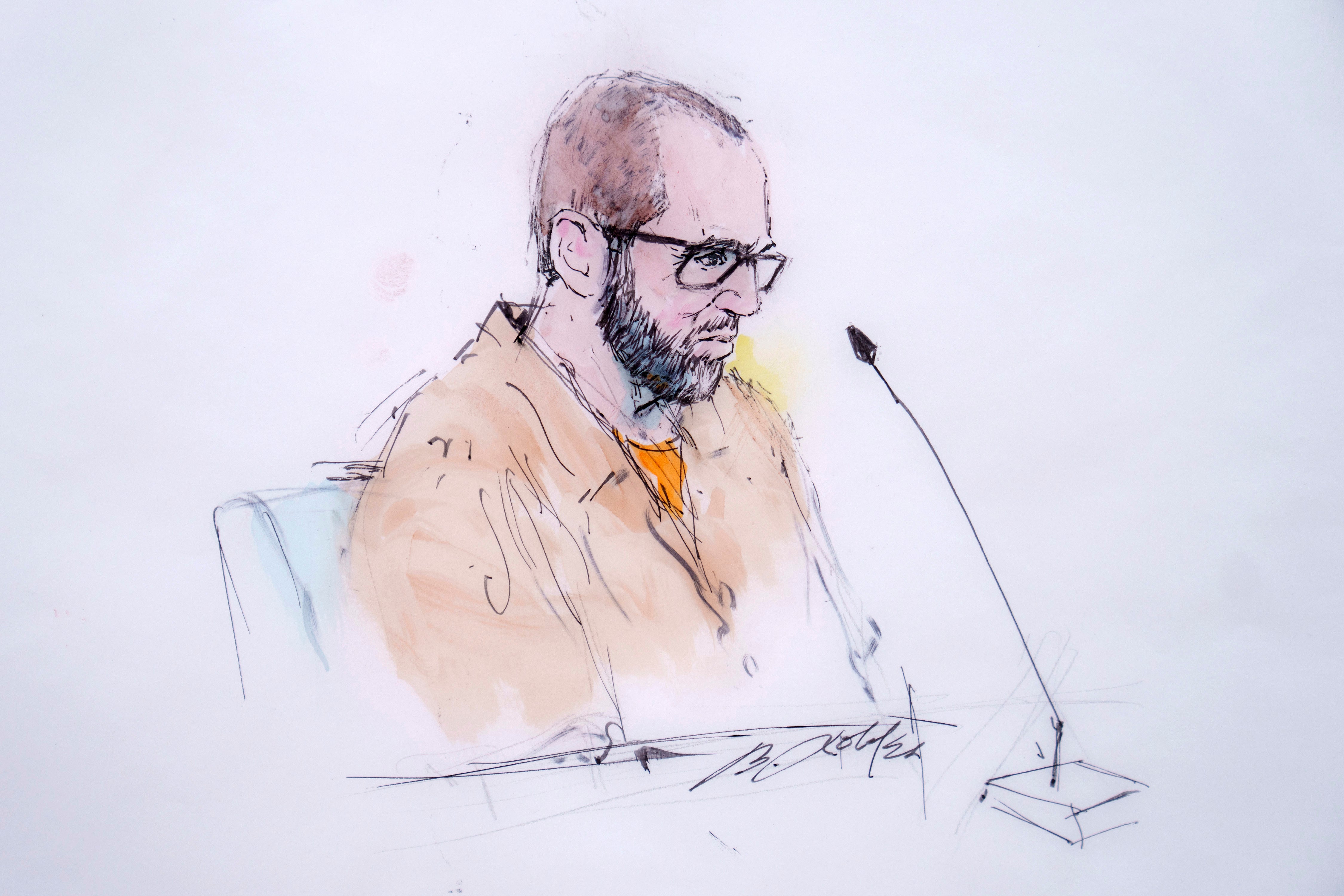 A courtroom sketch of Alexander Smirnov from Feb. 26, 2024