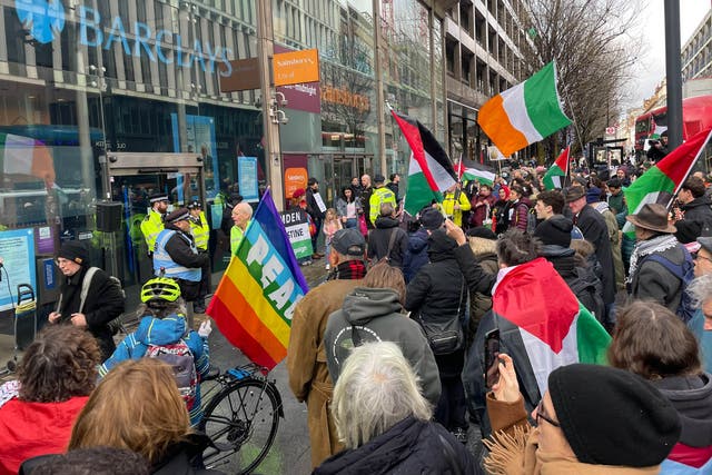 <p>People take part in a Day of Action for Palestine protest in London organised by the Palestine Solidarity Campaign</p>